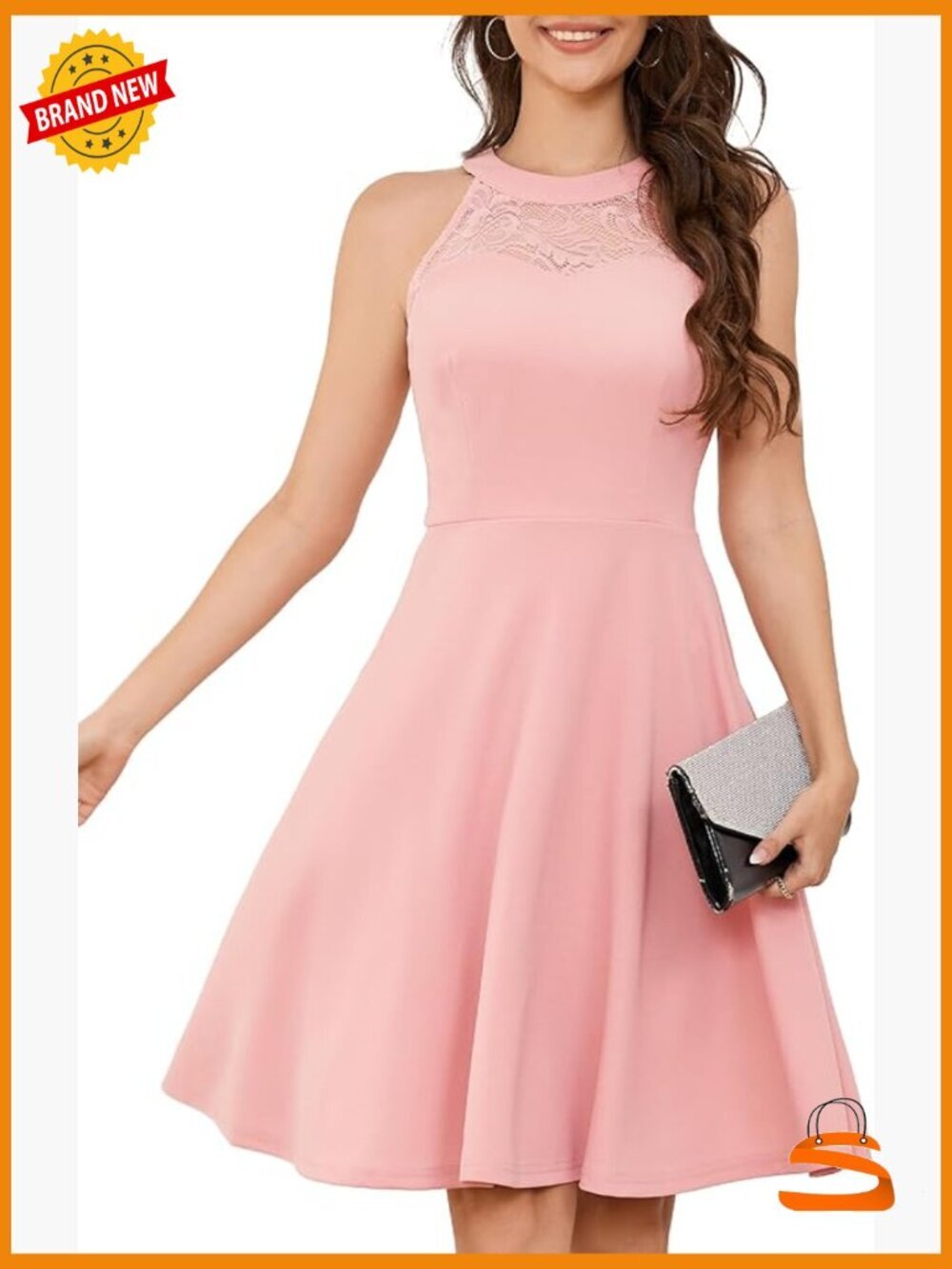 Halter Lace Cocktail Dress with A-Line Skirt Sleeveless Knee Length